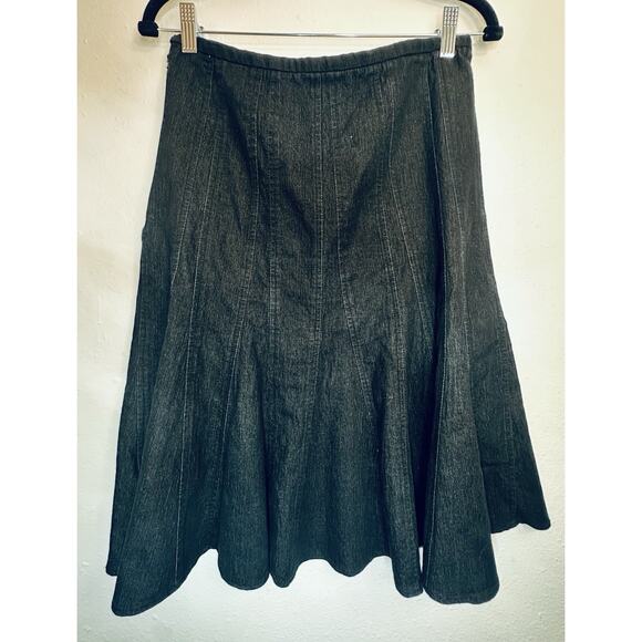Vtg Dark Blue Denim Pleated Stretch Midi Skirt Size 6 Larry Levine - Picture 1 of 8